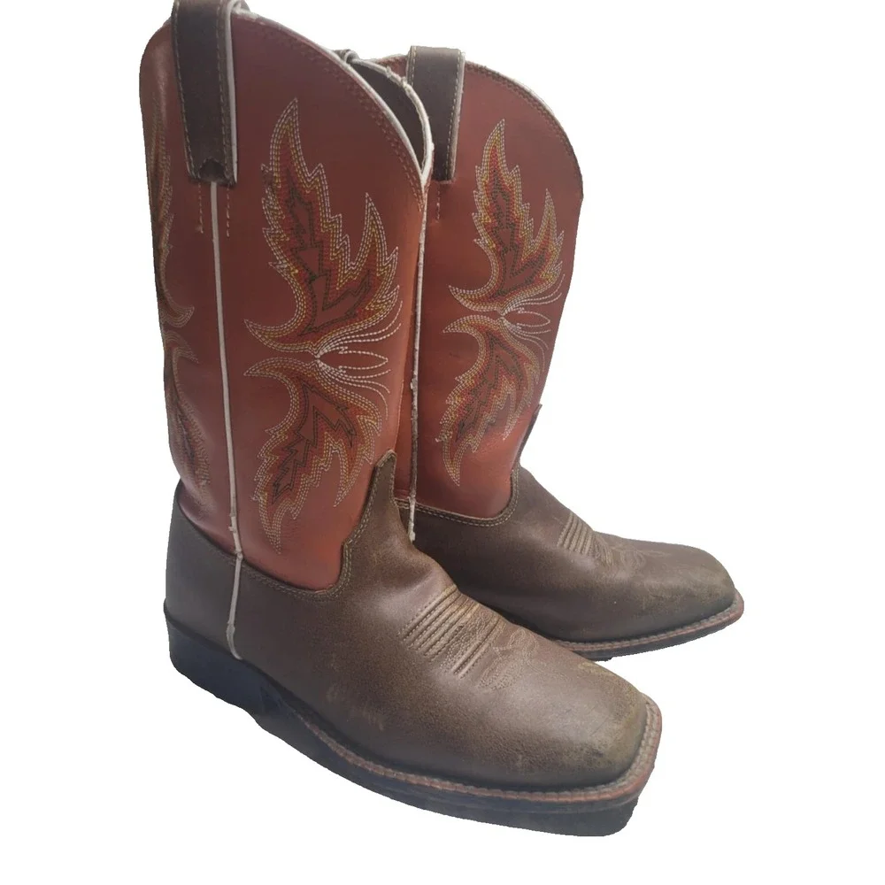 Justin 302JR Kids Cowboy Boots Size 2.5D Western‎ Orange/Brown